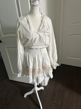 Ramy Brook White Mini Dress with Peach Embroidery